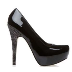 Black Patent Rhinestone High Heels Platform Pumps Size 8.5
